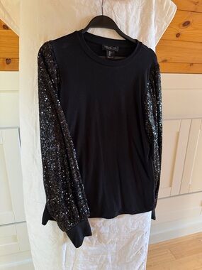 Rachel Zoe Black Sequin-Sleeve Sweatshirt